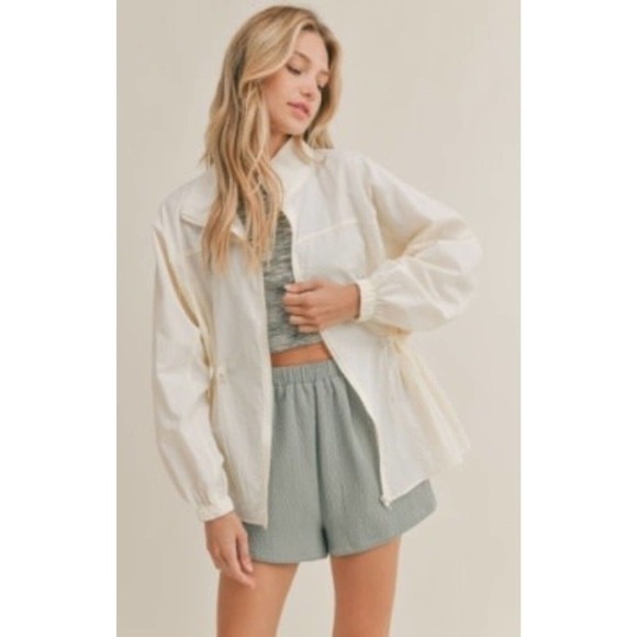Sadie & Sage Ivory Good energy Nylon Zippered Jacket- AE1511 Sz M - Picture 1 of 6